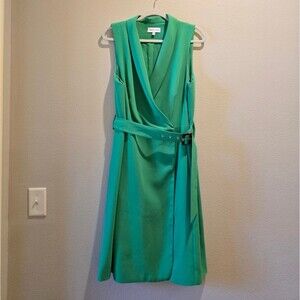 Gibson Latimer V-Neck Belted Green Midi Dress Sz L